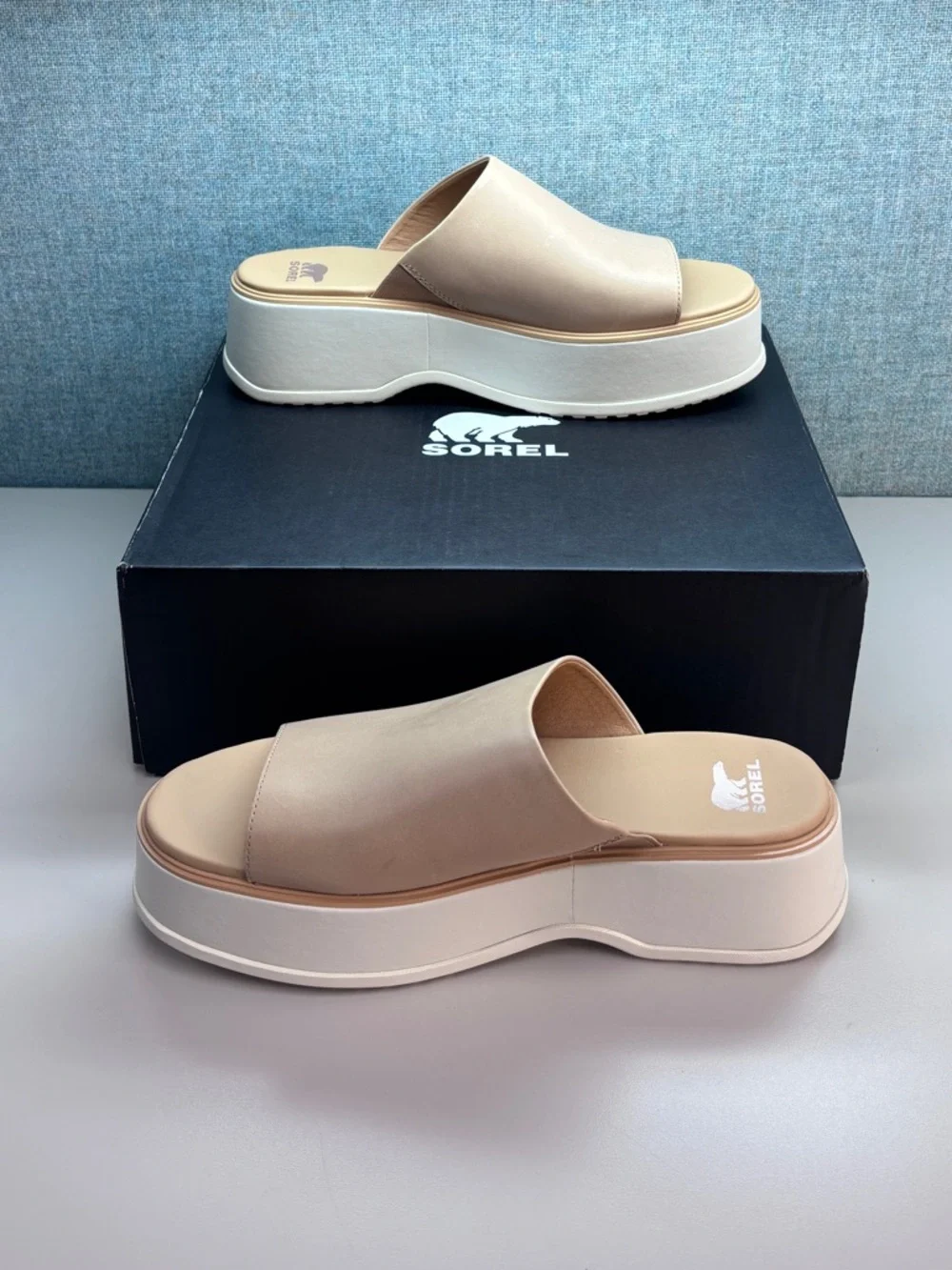 NWT Sorel Women's Sz 11 Dayspring Slide Platform Sandals in Honest Beige/Chalk - Picture 3 of 11